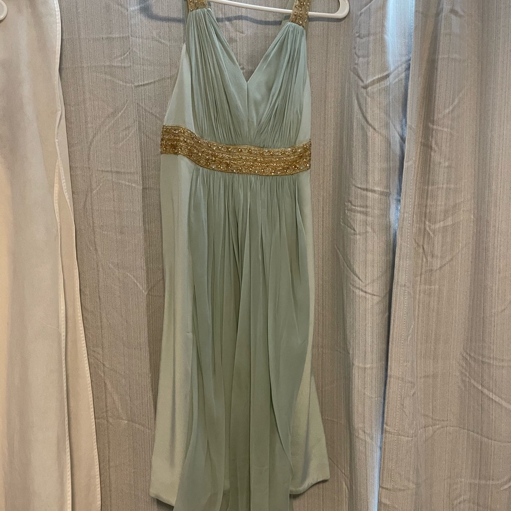 Marchesa Notte Gold and Green Silk Evening Dress
